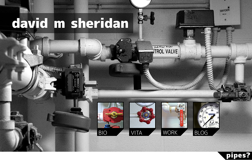 splash page image of pipes and text David M Sheridan